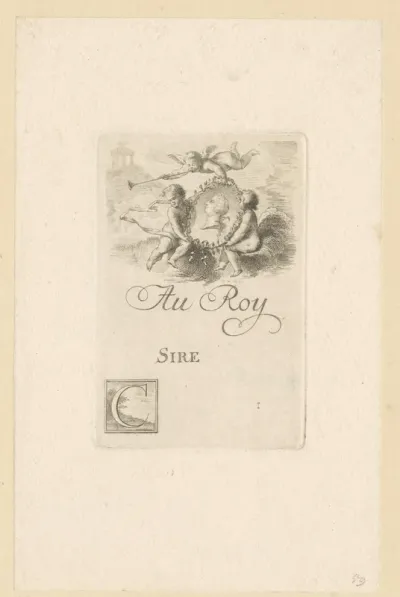 Vignet met portret van Frederik de Grote en de letter C