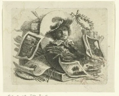 Vignet met portret van Rembrandt