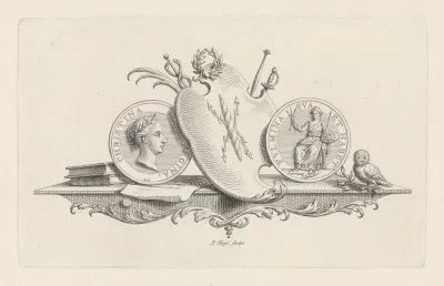 Vignet met portretmedaillon van koningin Christina van Zweden