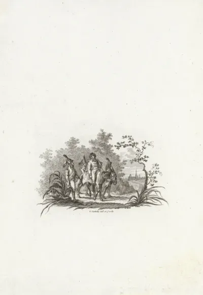 Vignet met soldaten en een ruiter
