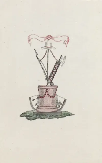Vignet met symbolen van vrijheid en alliantie, 1795
