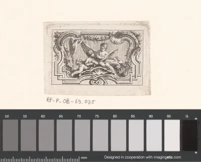 Vignet met twee musicerende putti