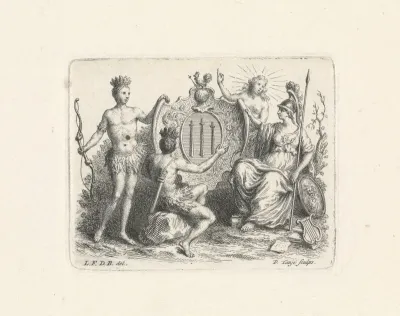 Vignet met wapenschild met drie zwaarden