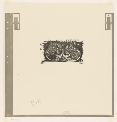Vignet met zevenkoppige vogel of draak