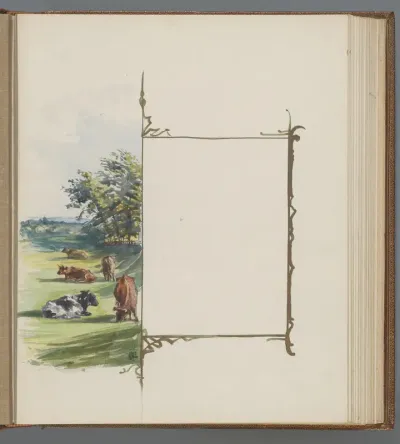 Vignet naast landschap met koeien