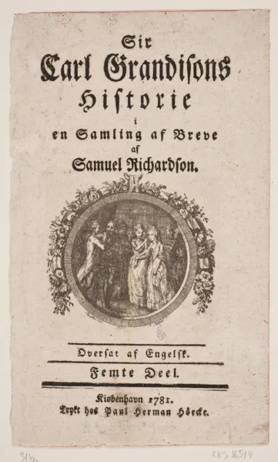 Vignet til "Sir Carl Grandisons Historie", 5. del, af Samuel Richardson, København 1781