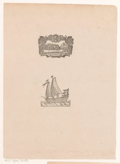 Vignet van Frans Houttuyn te Amsterdam en een vignet met een schip