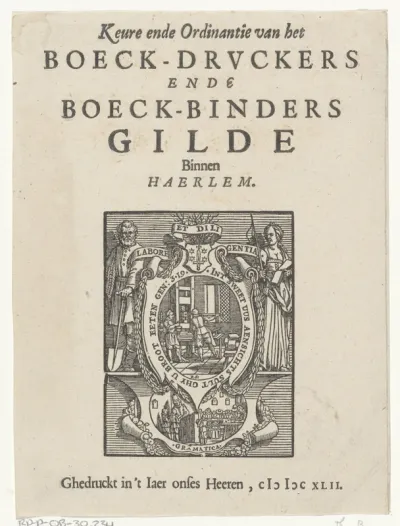 Vignet van het boekdrukkers- en boekbindersgilde te Haarlem
