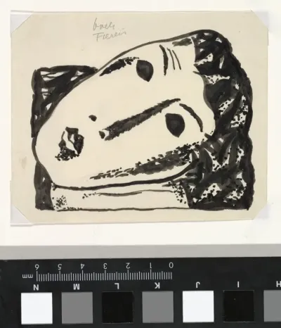 Vignet voor boek 'L'art Hollandais contemporain' van Paul Fierens; liggend vrouwenhoofd