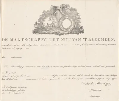 Vignet voor een getuigschrift van de Maatschappij tot Nut van 't Algemeen