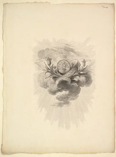 Vignette with a Medal depicting Harpocrate and Lotus Flowers, Volume I, Page 12, from Description des Principales Pierres gravées du Cabinet de S.A.S. Monseigneur le Duc d'Orléans Premier Prince du sang. A Paris chez M. l'abbé de la Chau au Palais-Ro