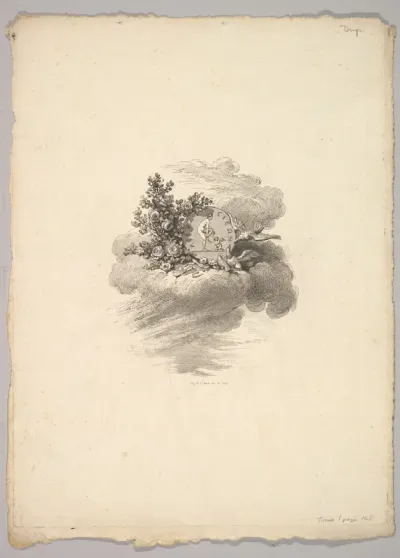Vignette with Coin on a Cloud with Roses to the left and Doves Below and to the Right, Tome I, Page 148, from Description des Principales Pierres gravées du Cabinet de S.A.S. Monseigneur le Duc d'Orléans Premier Prince du sang. A Paris chez M. l'abbé