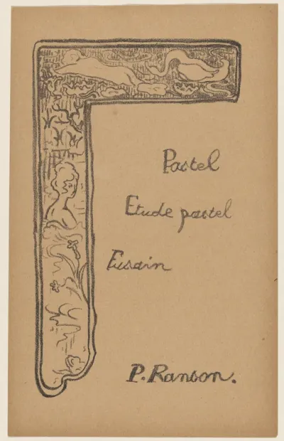 Vignette with Woman and Swans