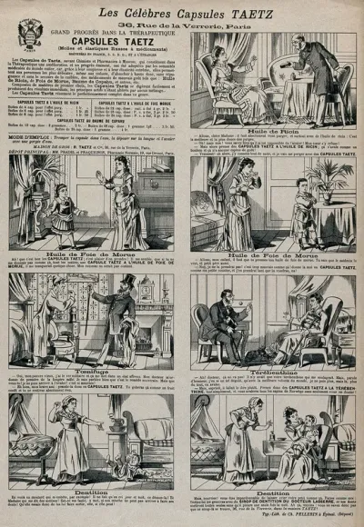 Vignettes showing the properties and use of Taetz capsules