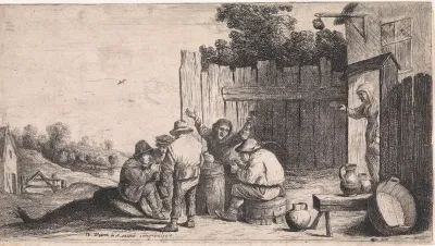 Vijf boeren rond een ton