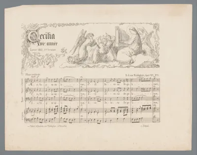 Vijf engelen en de heilige Cecilia met muziekinstrumenten