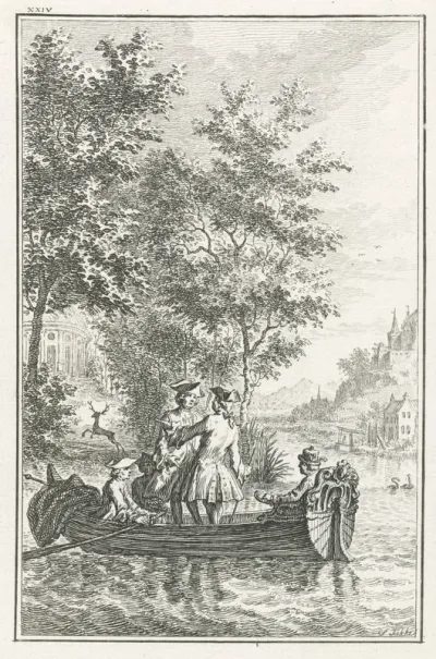 Vijf heren op een roeiboot