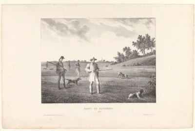 Vijf jagers in het open veld