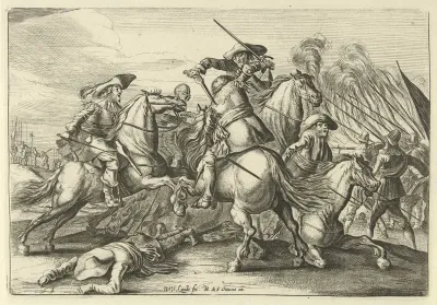 Vijf ruiters in gevecht
