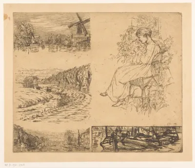 Vijf studies van landschappen en een zittende vrouw