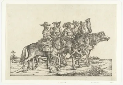 Vijf valkeniers te paard