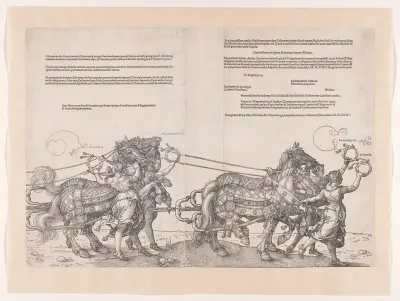 Vijfde en zesde span paarden met allegorieën