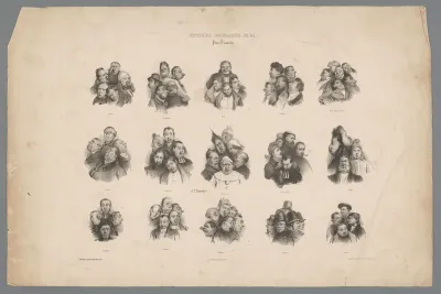 Vijftien voorstellingen van groepjes mannen