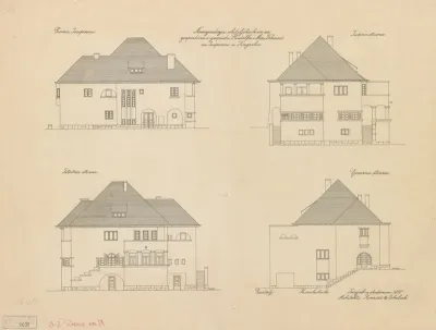 Vila Vrbanić, pročelja: 1. zapadno pročelje, 2. južno pročelje, 3. istočno pročelje, 4. sjeverno pročelje