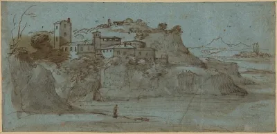 Village atop a River Cliff [recto]