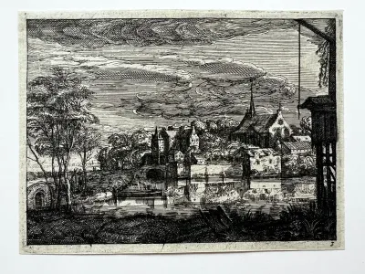Village by a Stream at Nighttime, plate 3 from Landscapes in the Manner of Jan van de Velde