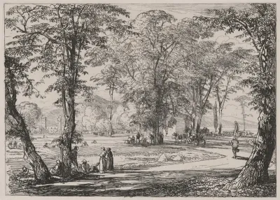 Village Scene with Workers in a Field and at Rest
