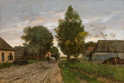 Village street with horse cart