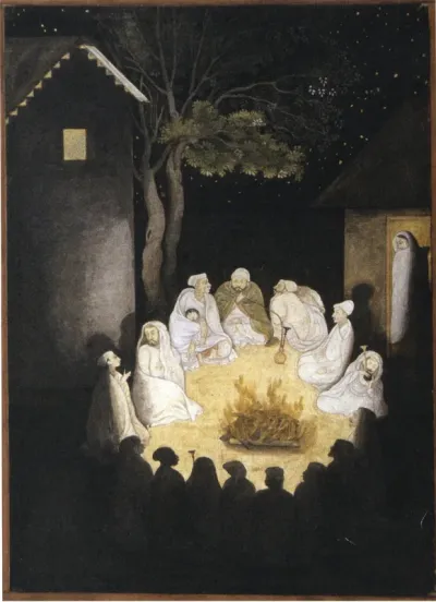 Villagers around a fire