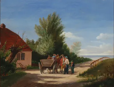 Villagers meeting on a country road