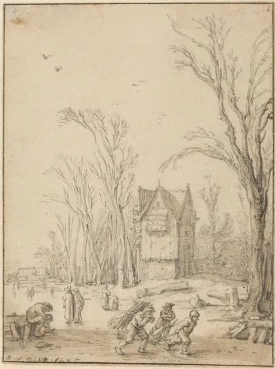Villagers Skating on a Frozen Pond