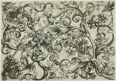 Vine Ornament with Parrots and Birds