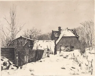 Vinterlandskab med hus