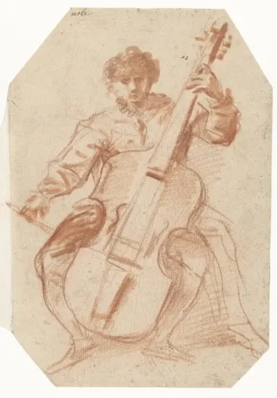 Viola da gamba-speler, en face