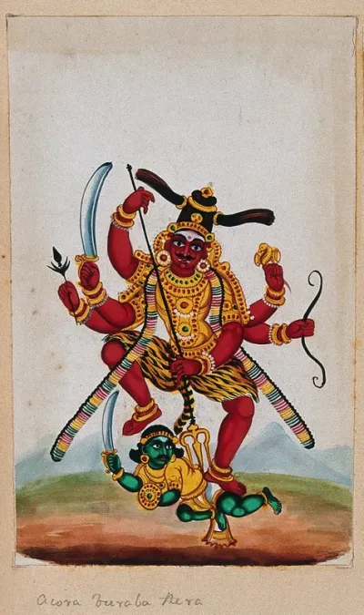Virabhadra killing a green demon