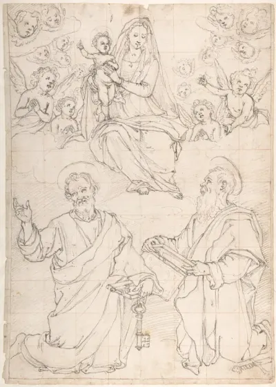 Virgin and Child Appearing in a Glory of Angels to Saint Peter and Saint Paul