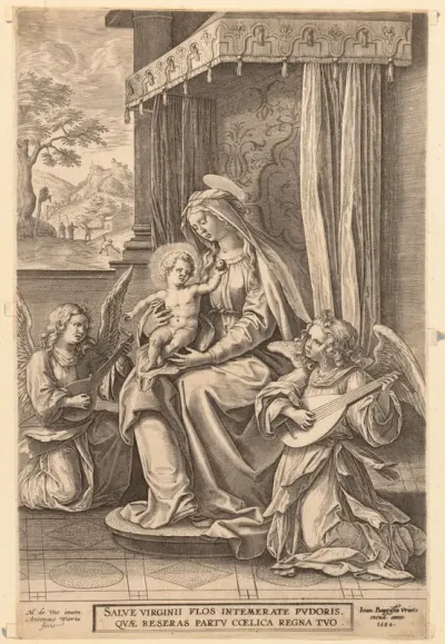 Virgin and Child Enthroned  with Two Musical Angels