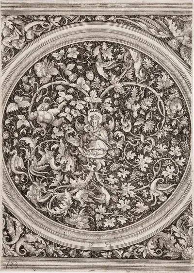 Virgin and Child Surrounded by Vegetal Ornament
