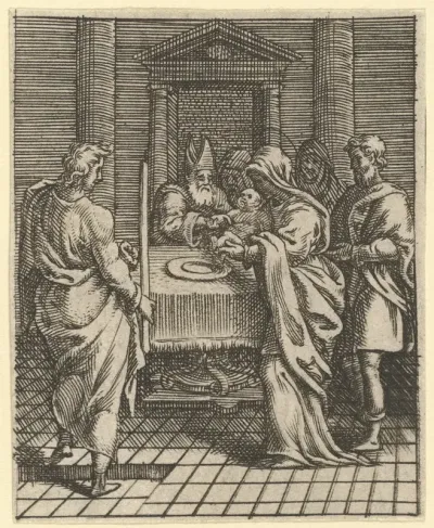 Virgin of Sorrows: The Presentation in the Temple; one of nine surrounding compartments from the Virgin of Sorrows, now separated