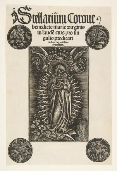 Virgin on a Crescent, title page from Pelbartus de Temesvar's "Stellarium corone"