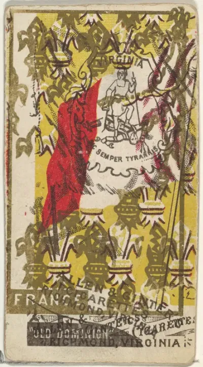 Virginia and France (double-printed card), from Flags of All Nations, Series 1 (N9) for Allen & Ginter Cigarettes Brands