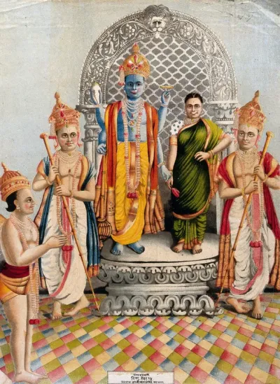 Vishnu and Lakshmi attended by Garuda and two attendants
