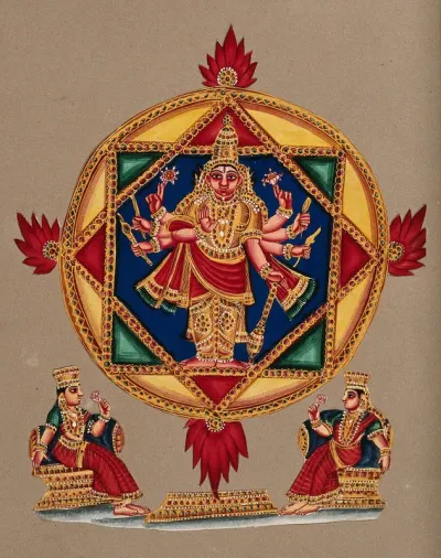 Vishnu in a mandala with Lakshmi sitting on either side