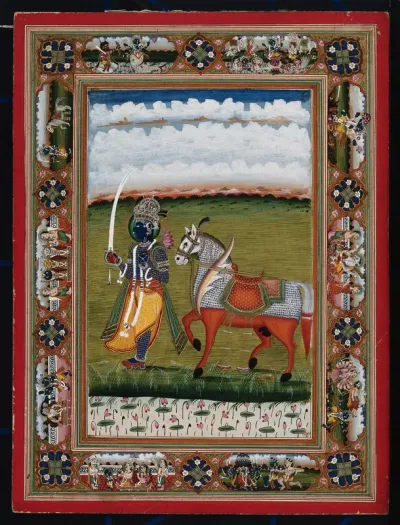 Vishnu in his future incarnation as Kalki, who will purge the world of wickedness and initiate an era of truth and goodness