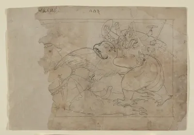 Vishnu on Garuda Slaying a Demon