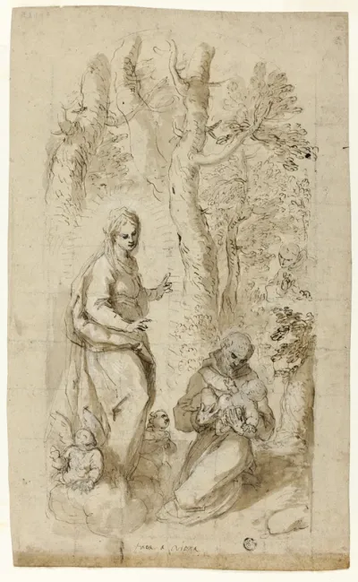 Vision of St. Francis of Assisi (recto); Saint Jerome, Vision of Saint Francis, and Two Small Sketches of St. Francis Holding the Christ Child (verso)